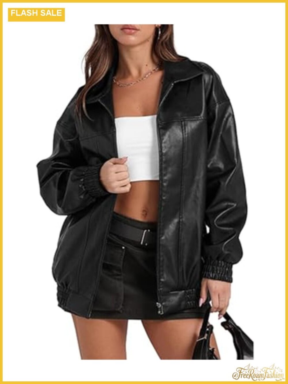 Oversized Faux Leather Bomber Jacket Motorcycle Streetwear Fall